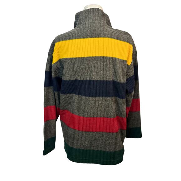 VTG Ralph Lauren LRL Quarter Zip Sweater Gray Women's M Petite Rugby Stripes - Picture 3 of 16